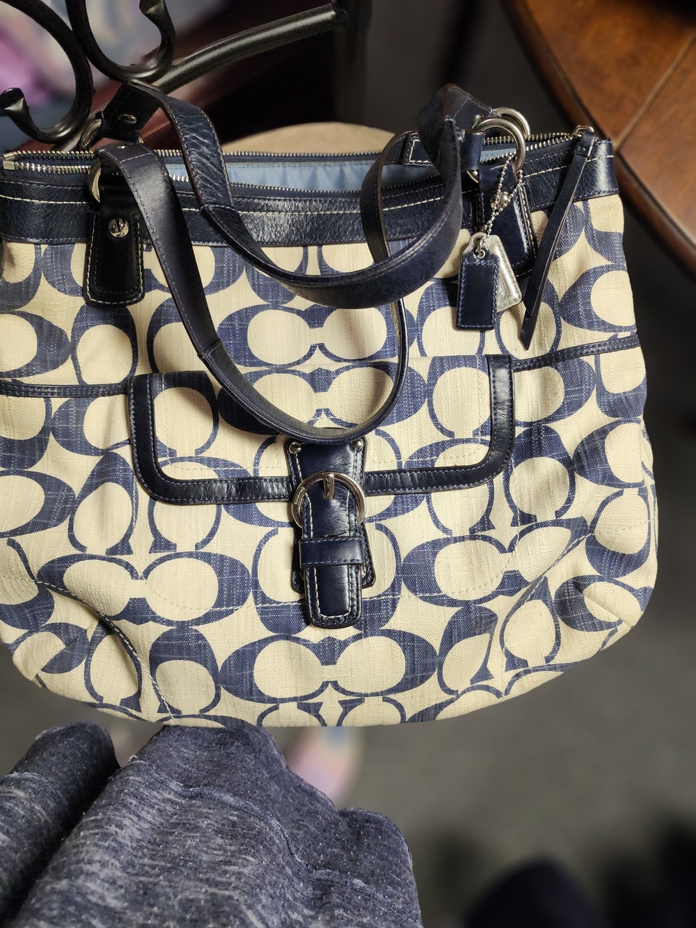 Coach Navy and Cream Signature Canvas Tote